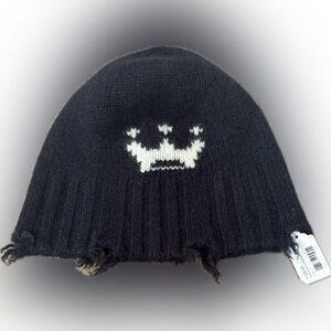 Brazeau tricot women’s 100% cashmere crown knit distressed hem beanie hat new
